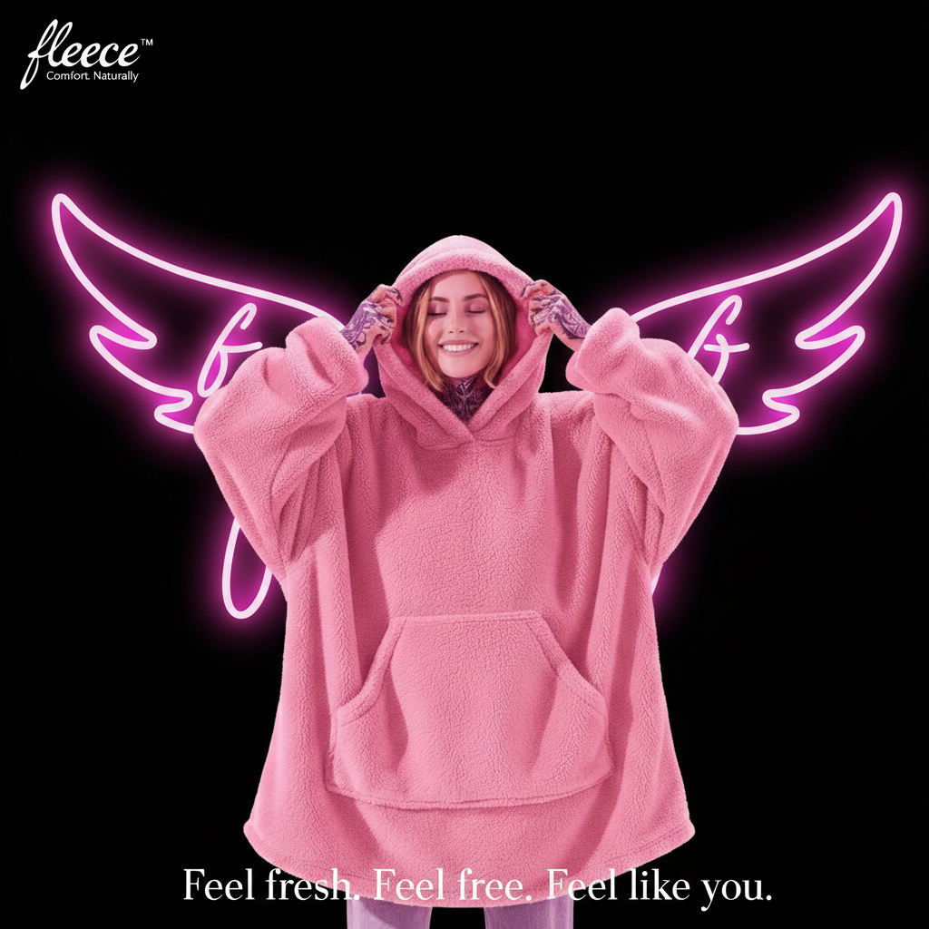 Fleece Hoodie – Asian Model Black Background Wings